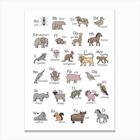 A-Z Animal Alphabet Learning Pastel Nursery Canvas Print