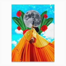 Tropical Moon Woman Collage Orange & Blue Canvas Print