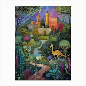 Dinosaur In The Castle Garden Painting 3 Canvas Print