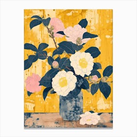 Camelia Flowers On A Table   Contemporary Illustration 4 Canvas Print