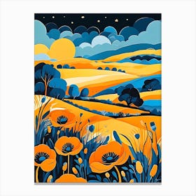 Cartoon Poppy Field Landscape Illustration (68) Canvas Print