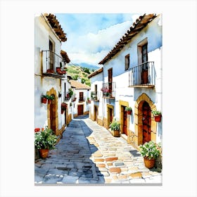 Watercolor Of A Street In Spain Canvas Print