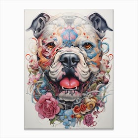 Bulldog With Flowers Canvas Print