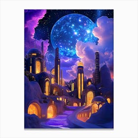 City Under The Moon Canvas Print