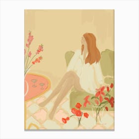 Sunday Without The Scaries, Girl In A Chair With Flowers Canvas Print