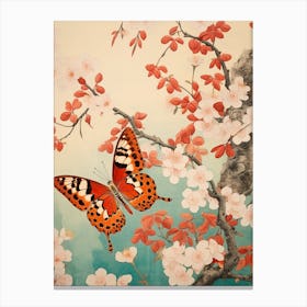 Cherry Blossom Orange Butterfly Japanese Painting Style Canvas Print