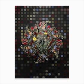 Vintage Yellow Eyed Grass Flower Wreath on Dot Bokeh Pattern n.0830 Canvas Print