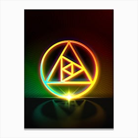 Neon Geometric Glyph in Watermelon Green and Red on Black n.0161 Canvas Print