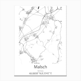 Malsch,Germany Minimalist Map Canvas Print