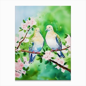 Dove Bird Painting Exotic Doves Colorful Watercolor Canvas Print