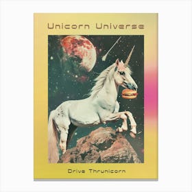 Unicorn In Space Eating A Cheeseburger Retro Poster Canvas Print