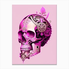 Skull With Steampunk Details 3 Pink Line Drawing Canvas Print