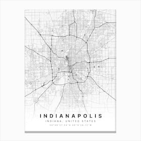 Indianapolis Indiana USA White Map Canvas Print