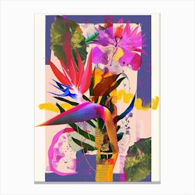 Bird Of Paradise 1 Neon Flower Collage Canvas Print