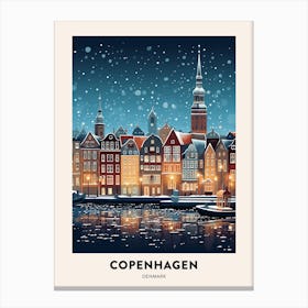 Winter Night  Travel Poster Copenhagen Denmark 3 Canvas Print