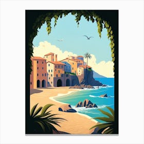 Village In Sicily, Italy - Retro Landscape Beach and Coastal Theme Travel Poster Canvas Print