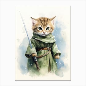 Kitten Cat As A Jedi Watercolour 1 Canvas Print