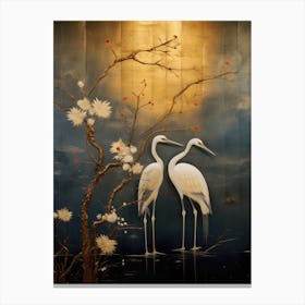 Two Cranes In A Tree Canvas Print