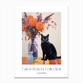 Cats & Flowers Collection Lavender Flower Vase And A Cat, A Painting In The Style Of Matisse 1 Canvas Print