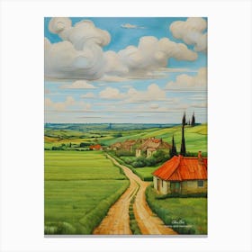 Green plains, distant hills, country houses,renewal and hope,life,spring acrylic colors.22 Canvas Print