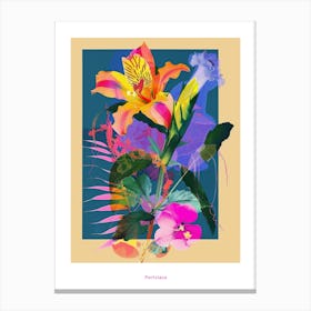 Portulaca 1 Neon Flower Collage Poster Canvas Print