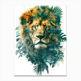 Double Exposure Realistic Lion With Jungle 36 Canvas Print
