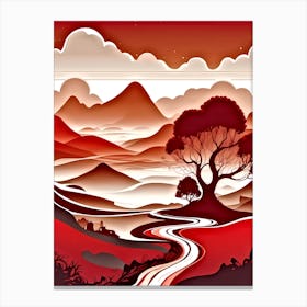 Red Landscape With Trees Canvas Print