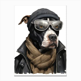 Pitbull Dog Wearing Glasses Canvas Print