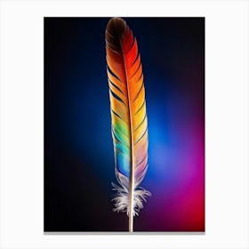 Feather Showcasing Vibrant Multicolored Spectrum Intricate Gradient Transitions From Root To Tip C Canvas Print