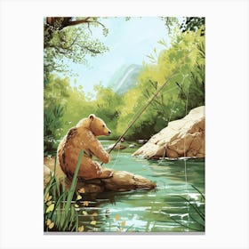 Sloth Bear Fishing In A Stream Storybook Illustration 2 Canvas Print