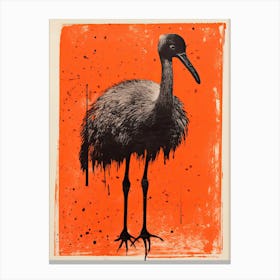 Ostrich, Woodblock Animal Drawing 3 Canvas Print