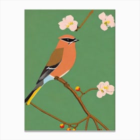 Cedar Waxwing 2 Midcentury Illustration Bird Canvas Print