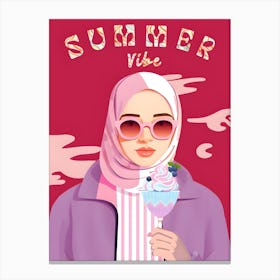 Sunny Delights: A Hijabi's Joy with Gelato Under the Sun Canvas Print