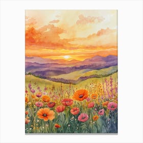 Sunset With Poppies Canvas Print