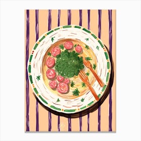 A Plate Of Anchovies, Top View Food Illustration 4 Canvas Print