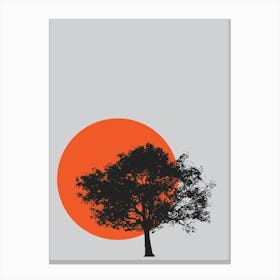 Abstract Shapes and Tree Print Grey Canvas Print