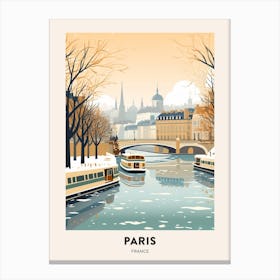 Vintage Winter Travel Poster Paris France 4 Canvas Print