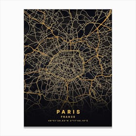 Paris France Black And Gold Map Canvas Print