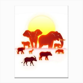 Silhouette Of Elephants At Sunset Canvas Print