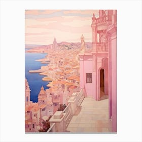 Cartagena Spain 6 Vintage Pink Travel Illustration Canvas Print