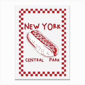 New York Central Park Hot Dog | Red and White Kitchen Wall Art Canvas Print