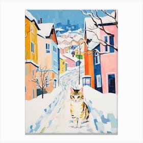 Cat In The Streets Of Troms   Norway With Snow 1 Canvas Print