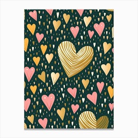 Dots Lines & Hearts Gold Pink Illustration Canvas Print