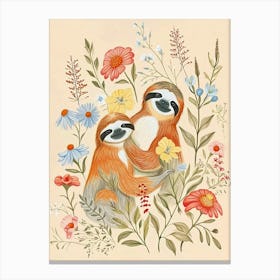 Folksy Floral Animal Drawing Sloth 2 Canvas Print