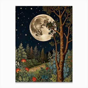 Full Moon In The Forest Style William Morris Art Print 4 Canvas Print