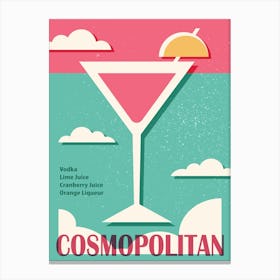 Cosmopolitan alcohol poster, Cocktail art, Retro 70s Canvas Print