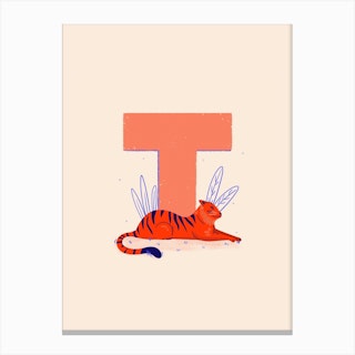 Letter T Tiger Canvas Print