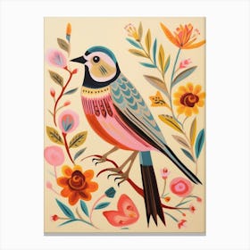 Pink Scandi Sparrow 1 Canvas Print