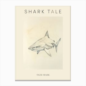 Vintage Tiger Shark Pencil Illustration 2 Poster Canvas Print