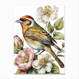 Bird On Flower Canvas Print